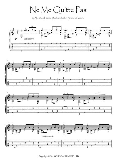 Ne Me Quitte Pas Guitar Fingerstyle Solo Sheet Music