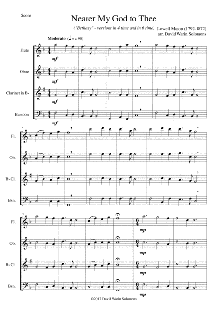 Nearer My God To Thee Bethany For Wind Quartet Sheet Music