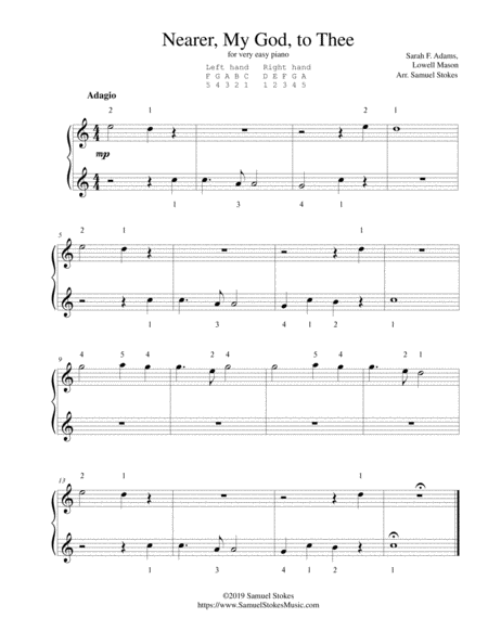 Nearer My God To Thee For Very Easy Piano Sheet Music