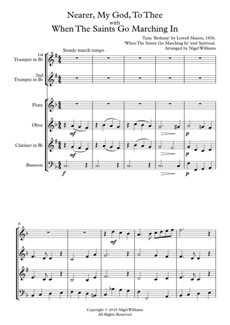 Free Sheet Music Nearer My God To Thee With When The Saints For Wind Quartet And Two Trumpets