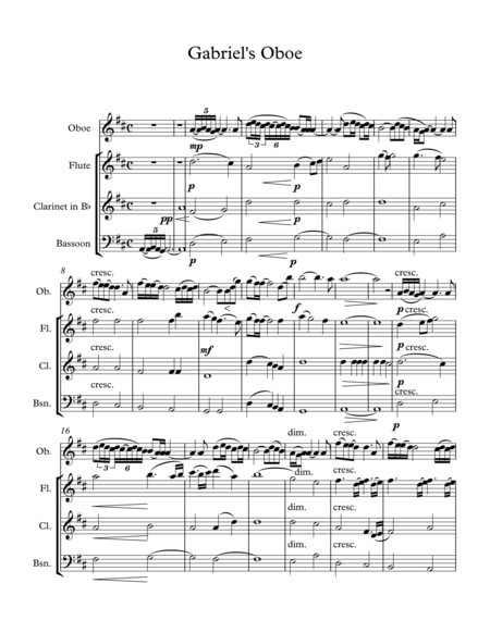 Free Sheet Music Nella Fantasia Gabriels Oboe Wind Quartet