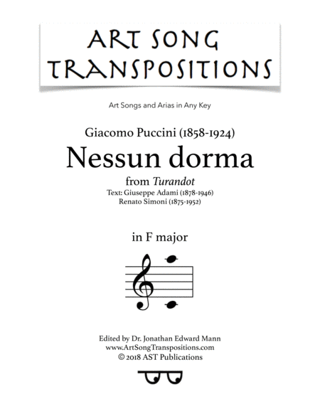 Nessun Dorma F Major Sheet Music