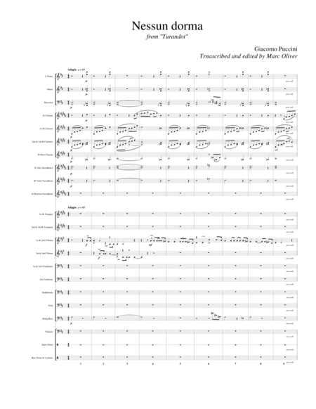 Nessun Dorma Horn Quartet With Comcert Band Sheet Music