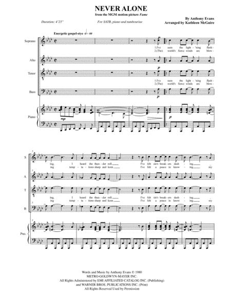 Free Sheet Music Never Alone From The Movie Fame Satb Arr Kathleen Mcguire