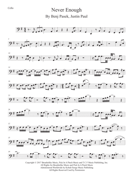 Free Sheet Music Never Enough Cello