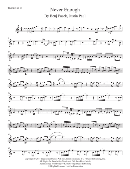 Free Sheet Music Never Enough Easy Key Of C Trumpet