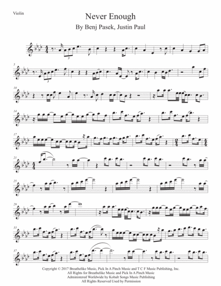 Never Enough Original Key Violin Sheet Music