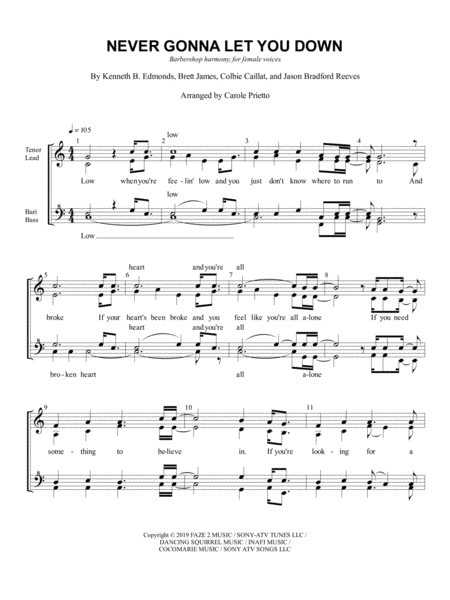 Never Gonna Let You Down Sheet Music