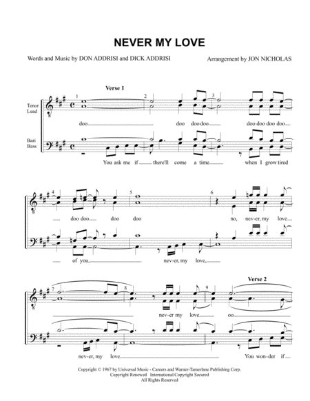 Never My Love Sheet Music