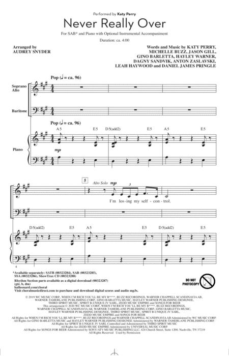 Never Really Over Arr Audrey Snyder Sheet Music