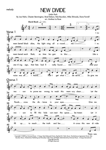 New Divide Lead Sheet Piano Accompaniment Trumpet Sheet Music