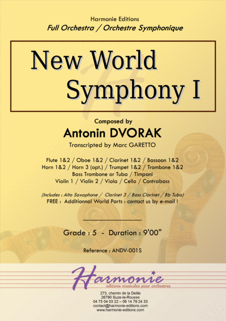 New World Symphony 1st Movement Antonin Dvorak Full Orchestra Transcripted By Marc Garetto Sheet Music