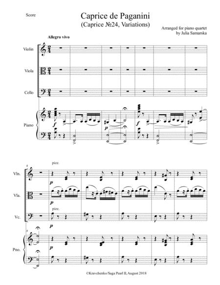 Niccolo Paganini Caprice No 24 Arr For Piano Quartet Score And Parts Sheet Music