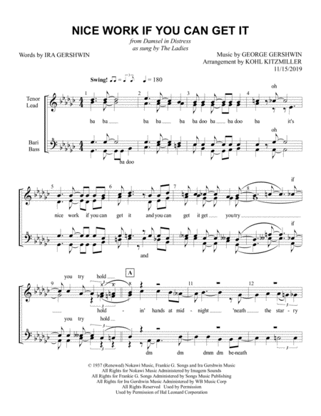 Free Sheet Music Nice Work If You Can Get It Ssaa