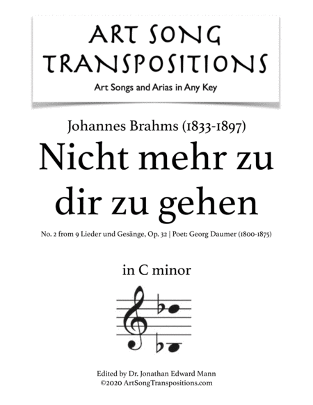 Free Sheet Music Nicht Mehr Zu Dir Zu Gehen Op 32 No 2 Transposed To C Minor