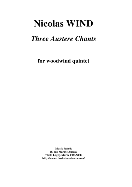 Nicolas Wind Three Austere Chants For Wind Quintet Sheet Music