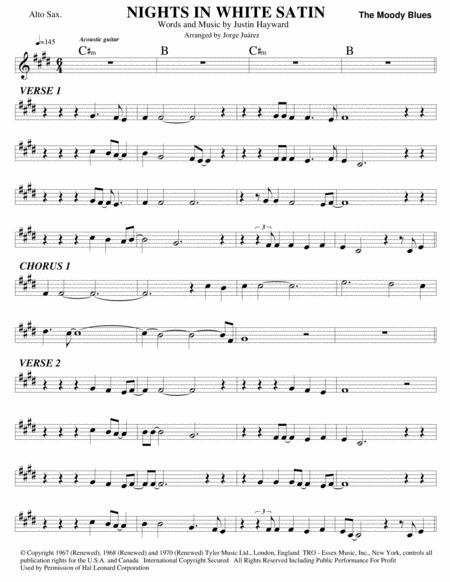 Free Sheet Music Nights In White Satin Alto Sax