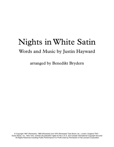 Free Sheet Music Nights In White Satin