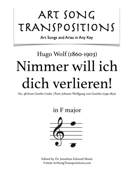 Nimmer Will Ich Dich Verlieren Transposed To F Major Sheet Music