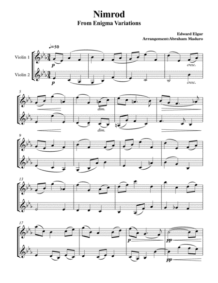 Nimrod From Enigma Variations Violin Duet Sheet Music