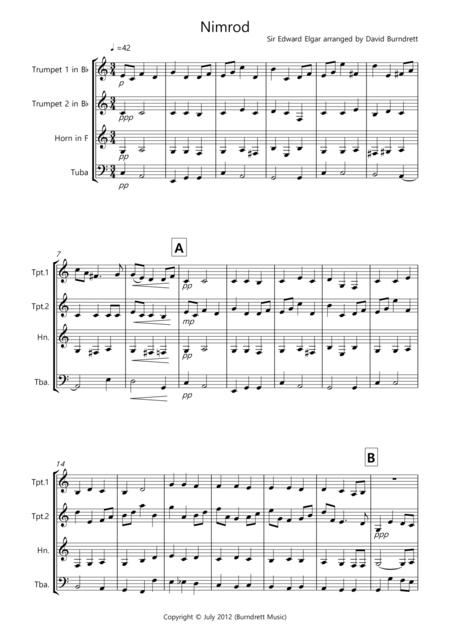 Nimrod From The Enigma Variations For Brass Quartet Sheet Music