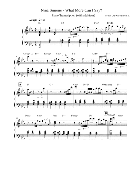 Free Sheet Music Nina Simone What More Can I Say Piano Chords Transcription With Additions