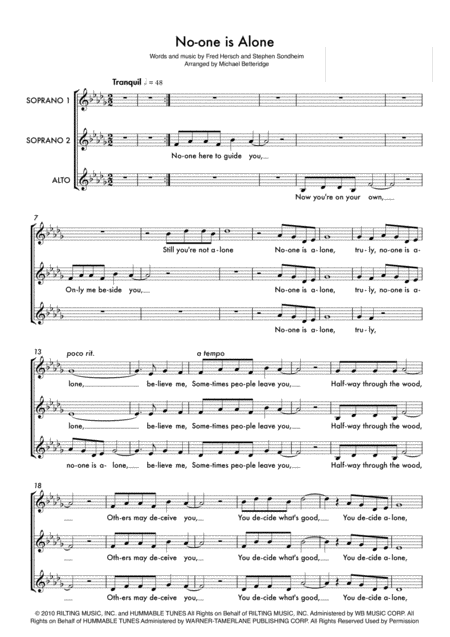 Free Sheet Music No One Is Alone