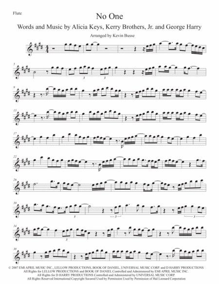 Free Sheet Music No One Original Key Flute