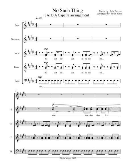 Free Sheet Music No Such Thing By John Mayer Satb A Capella