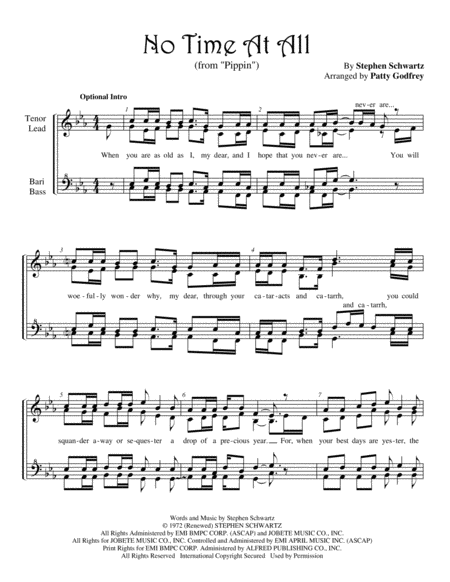 Free Sheet Music No Time At All From Pippin Womens Barbershop Ssaa