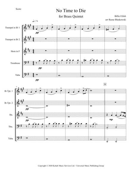 No Time To Die Brass Quintet Sheet Music