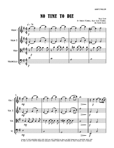 No Time To Die String Quartet Sheet Music