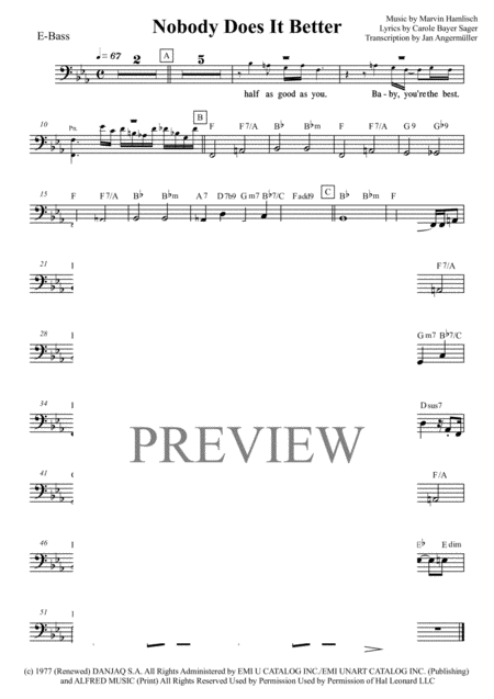 Free Sheet Music Nobody Does It Better From The Spy Who Loved Me E Bass Transcription Of Original E Bass Part