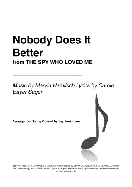 Free Sheet Music Nobody Does It Better From The Spy Who Loved Me For String Quartet