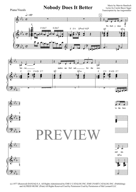 Free Sheet Music Nobody Does It Better From The Spy Who Loved Me Piano Vocals Transcription Of The Original Recording