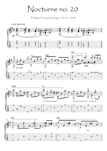 Nocturne 20 By Chopin For Guitar Solo Sheet Music