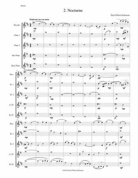 Nocturne For Flute Quintet Piccolo 2 Flutes Alto Flute And Bass Flute Sheet Music