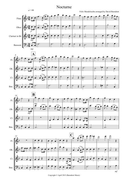 Free Sheet Music Nocturne From A Midsummer Nights Dream For Wind Quartet
