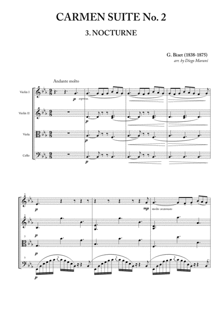 Nocturne From Carmen Suite No 2 For String Quartet Sheet Music