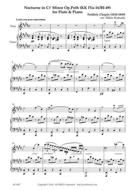 Free Sheet Music Nocturne In C Minor Op Poth Kk Iva 11 Bi 49 For Flute Piano