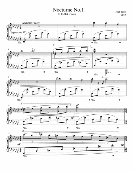 Nocturne In E Flat Minor Original Composition By Joel Ross Sheet Music
