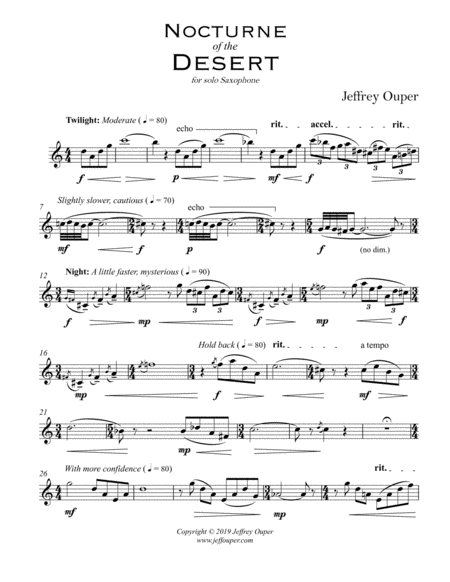 Free Sheet Music Nocturne Of The Desert For Solo Saxophone