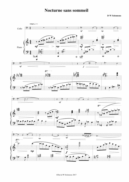 Free Sheet Music Nocturne Sans Sommeil Sleepless Nocturne For Cello And Piano