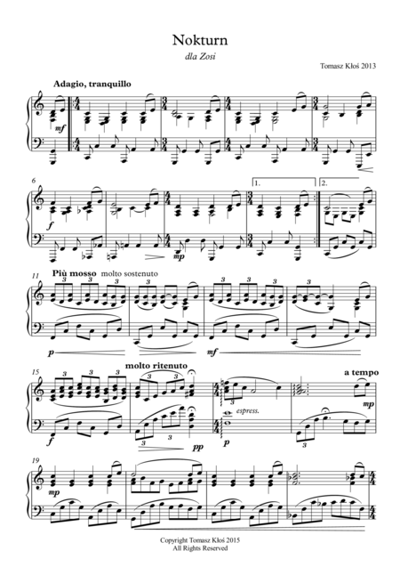 Free Sheet Music Nokturn Dla Zosi A Piano Lullaby