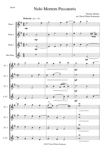 Free Sheet Music Nolo Mortem Peccatoris I Do Not Wish A Sinner To Die For 3 Flutes And 1 Alto Flute