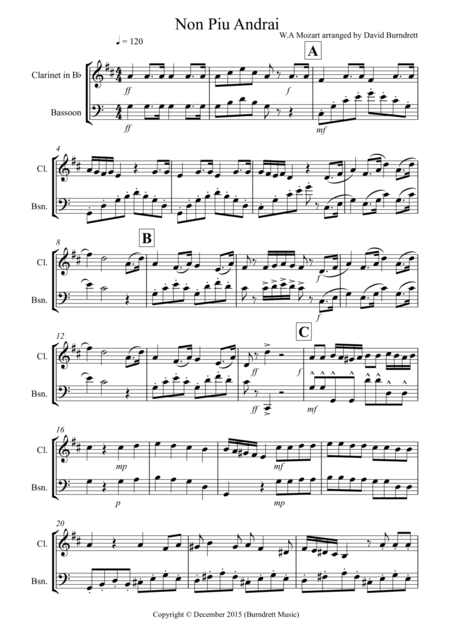 Non Pi Andrai For Clarinet And Bassoon Duet Sheet Music