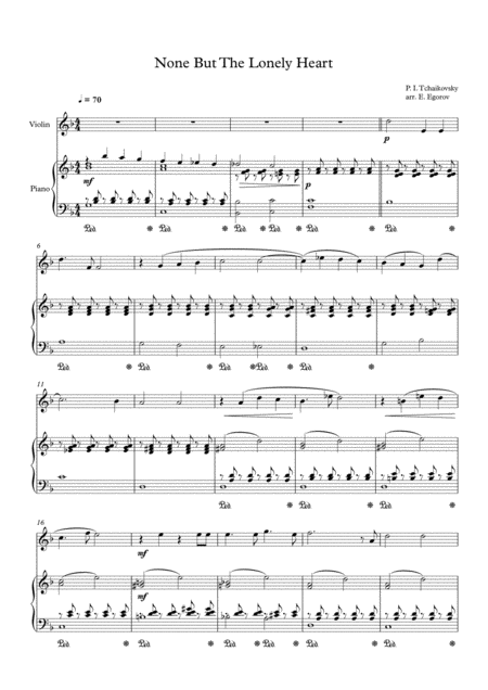 Free Sheet Music None But The Lonely Heart Peter Ilyich Tchaikovsky For Violin Piano