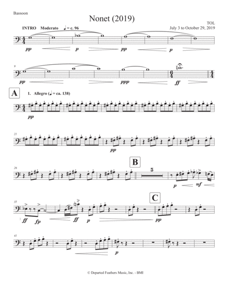 Nonet 2019 For Chamber Ensemble Bassoon Part Sheet Music