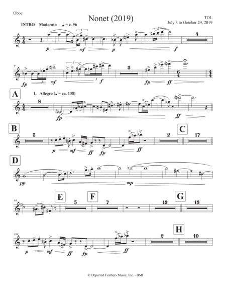 Nonet 2019 For Chamber Ensemble Oboe Part Sheet Music