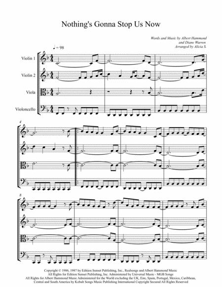 Nothing Gonna Stop Us Now String Quartet Sheet Music